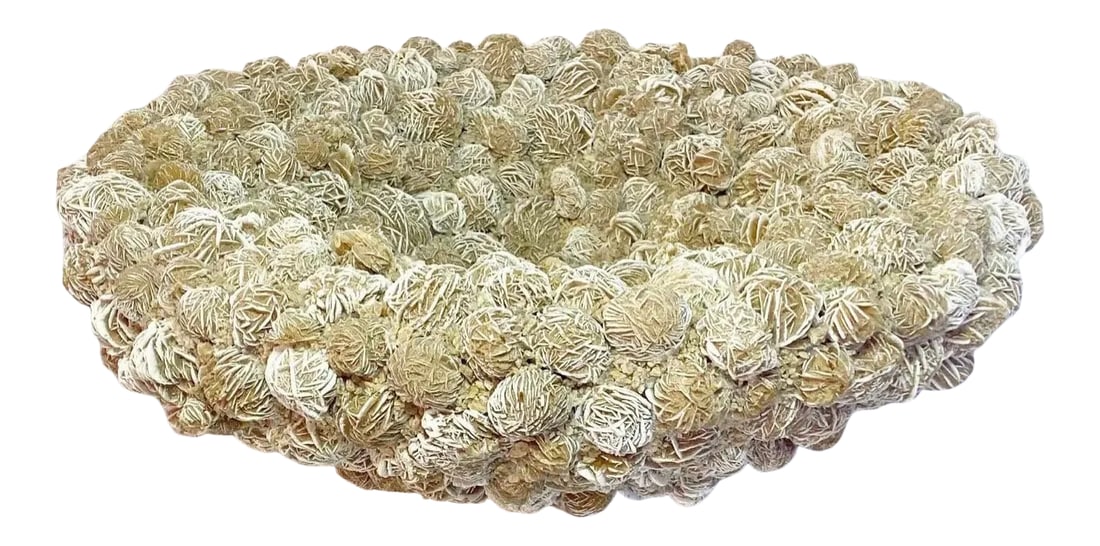Desert Rose Gypsum Inside Out Bowl by Kathryn McCoy: Create a statement with this gorgeous desert rose gypsum bowl by Kathryn McCoy. Each stone is set beautifully to create an opulent and earthy mood for your space. This bowl has stones set inside and