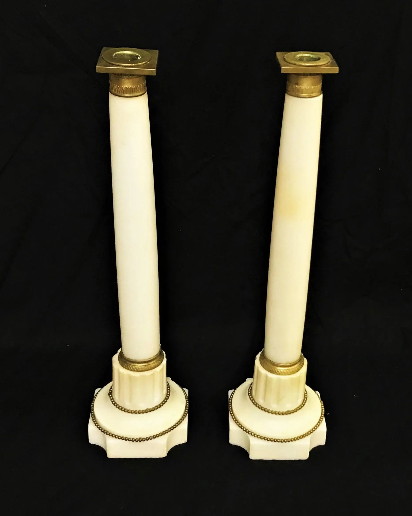 Vintage Italian Marble and Brass Column Candlesticks- a Pair - 2