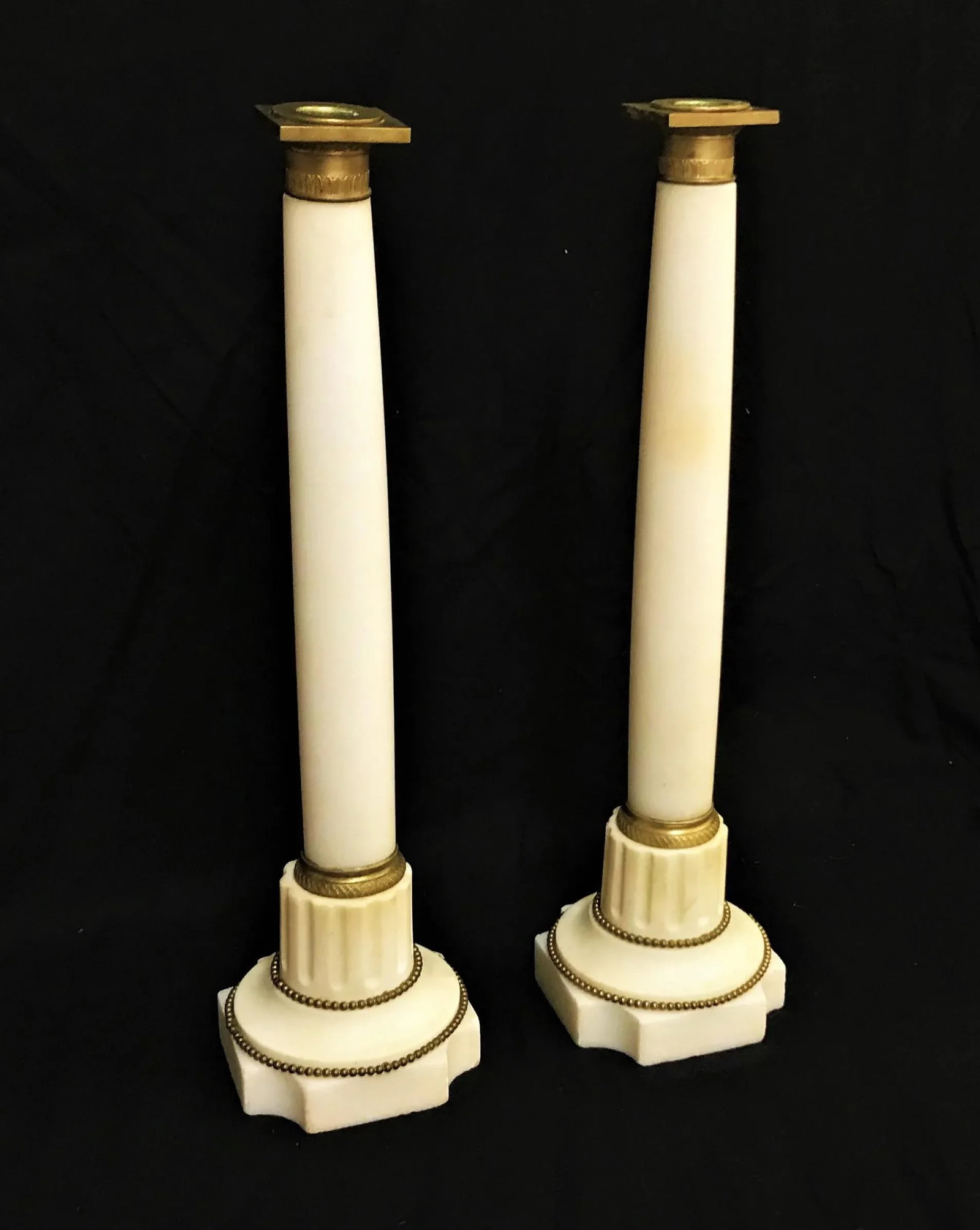 Vintage Italian Marble and Brass Column Candlesticks- a Pair - 4