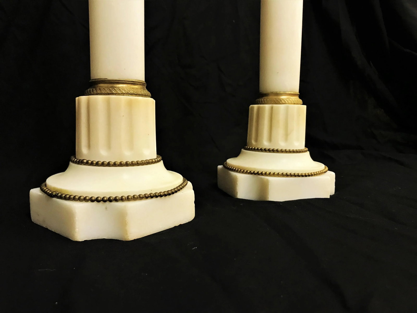 Vintage Italian Marble and Brass Column Candlesticks- a Pair - 5