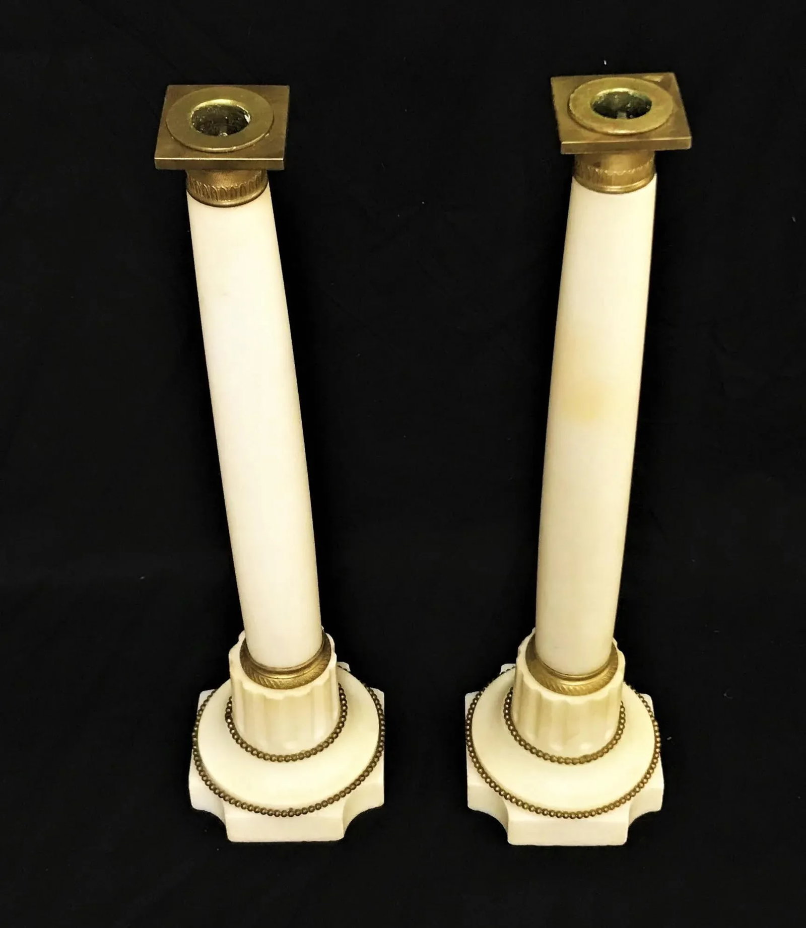 Vintage Italian Marble and Brass Column Candlesticks- a Pair - 6