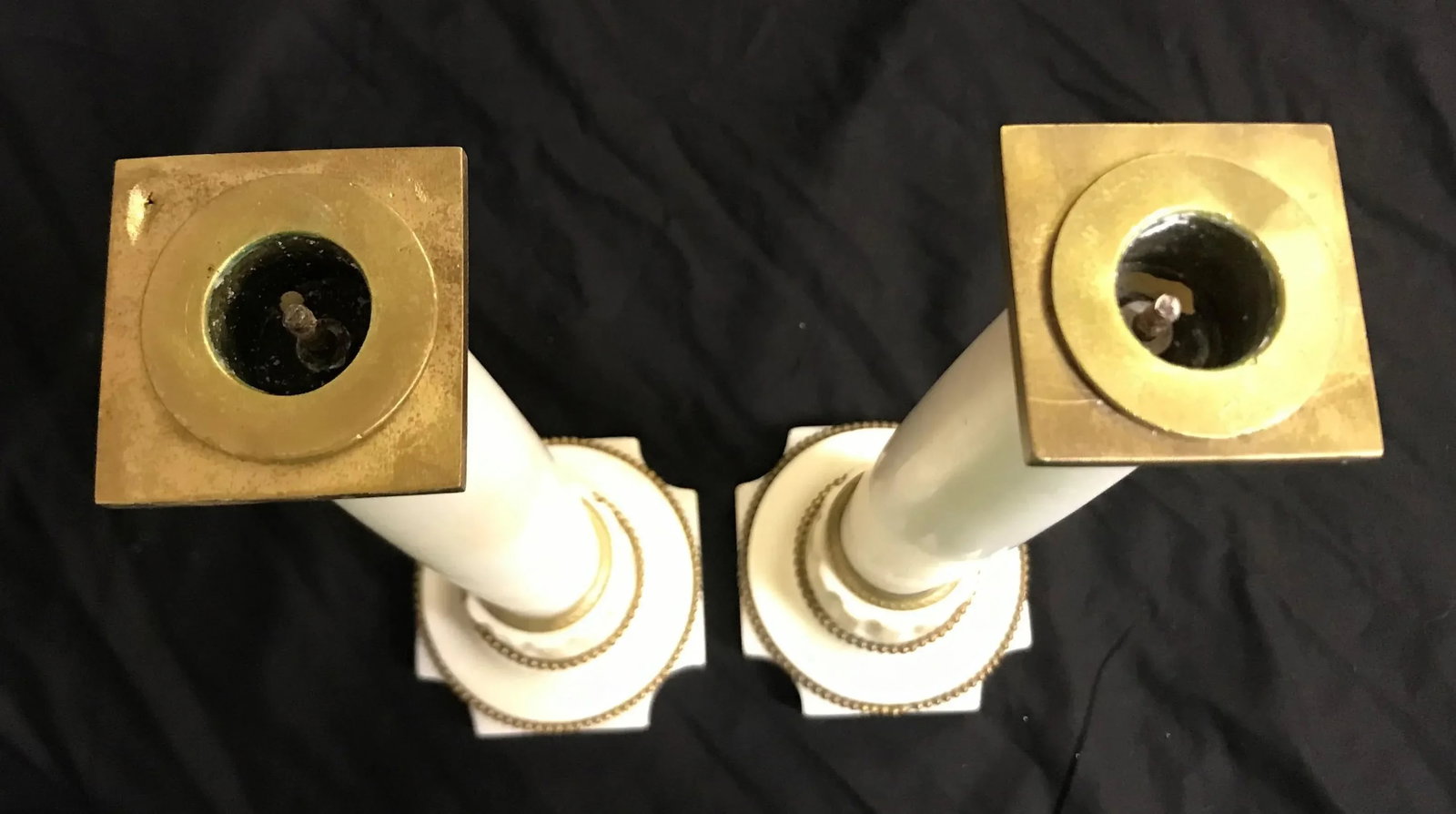 Vintage Italian Marble and Brass Column Candlesticks- a Pair - 7
