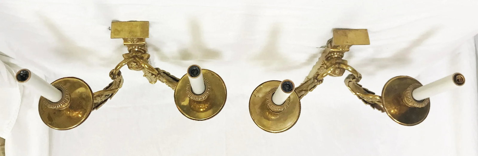 French Louis XVI Style Brass Rams Head Wall Sconces- a Pair - 10