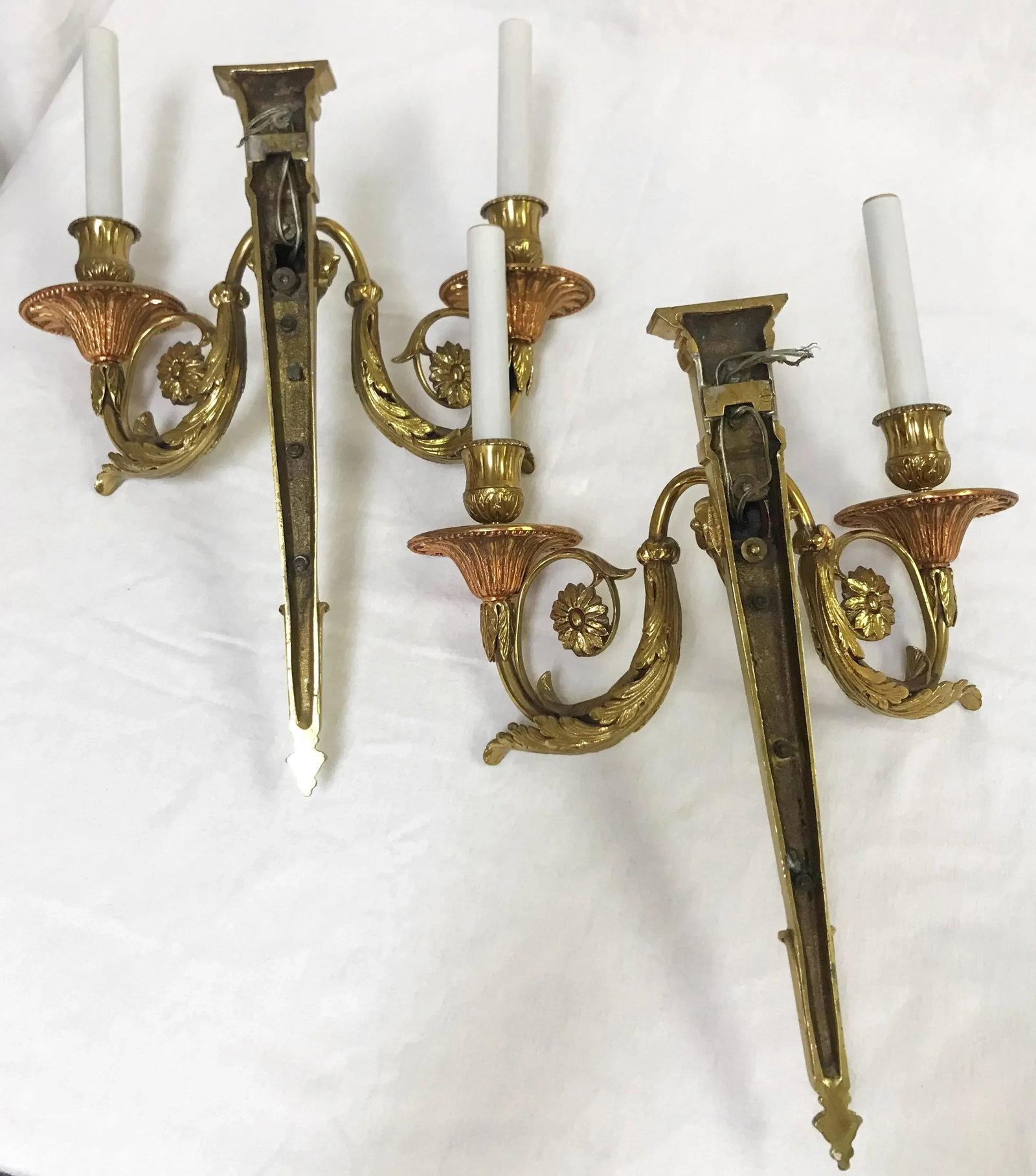 French Louis XVI Style Brass Rams Head Wall Sconces- a Pair - 11