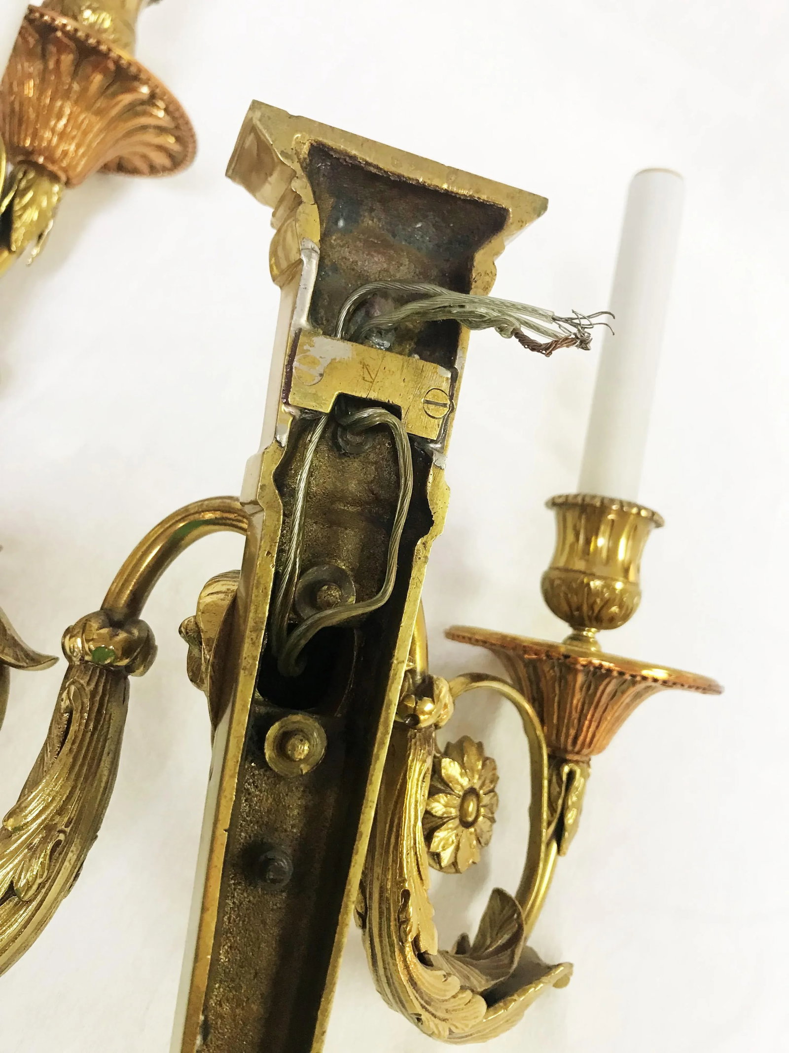 French Louis XVI Style Brass Rams Head Wall Sconces- a Pair - 12