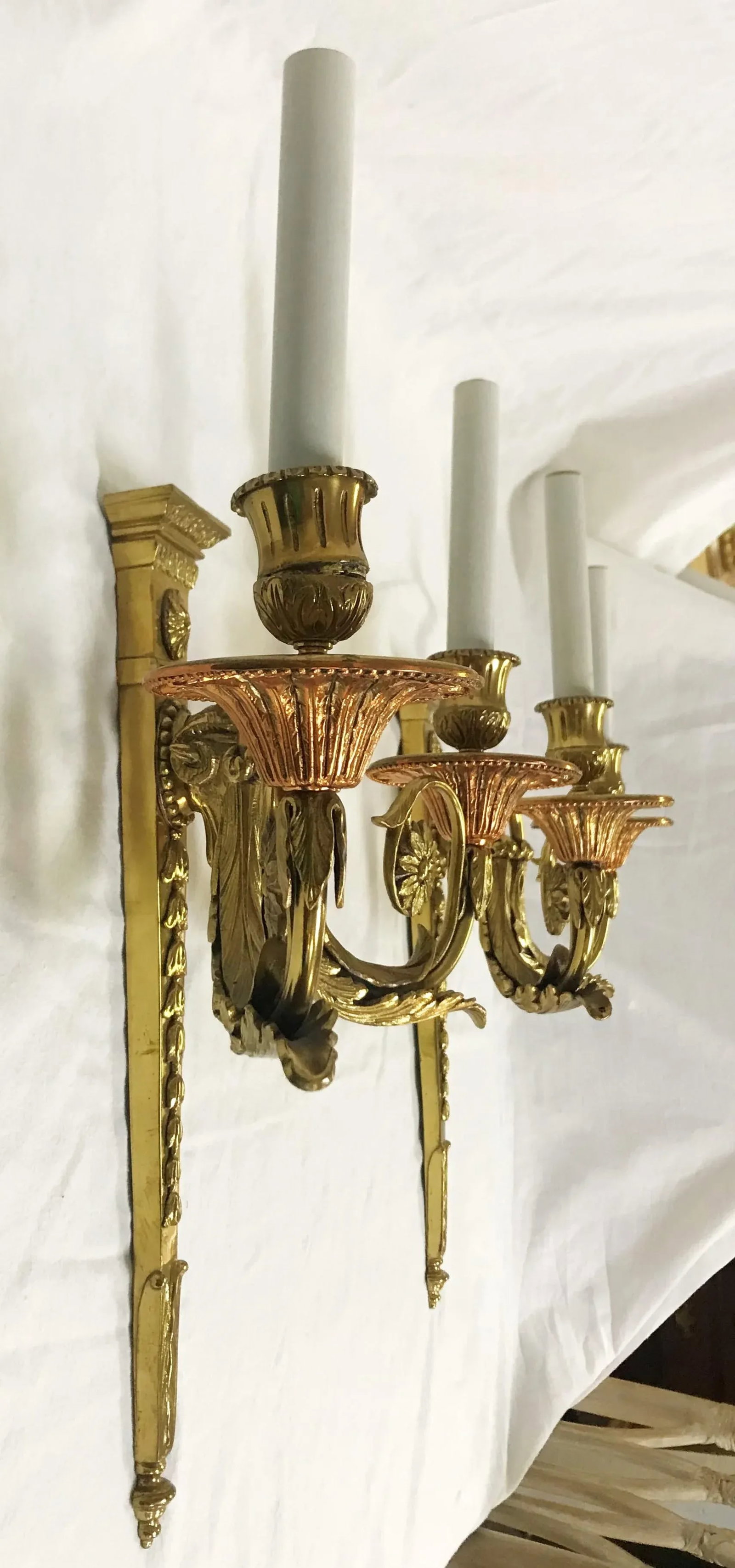 French Louis XVI Style Brass Rams Head Wall Sconces- a Pair - 3