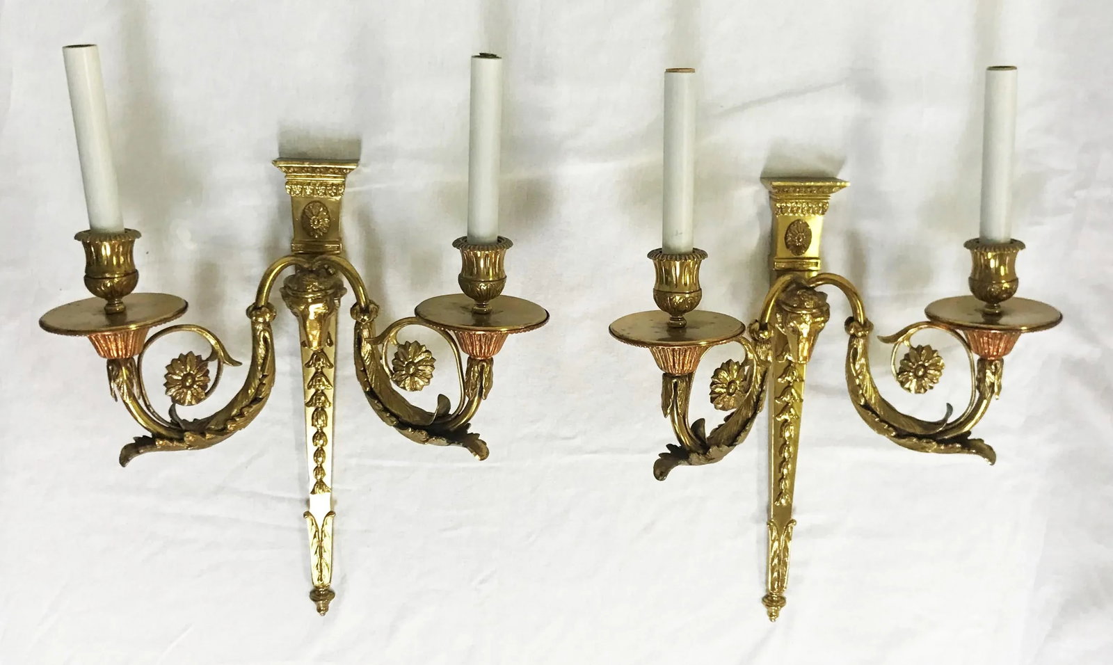 French Louis XVI Style Brass Rams Head Wall Sconces- a Pair - 7