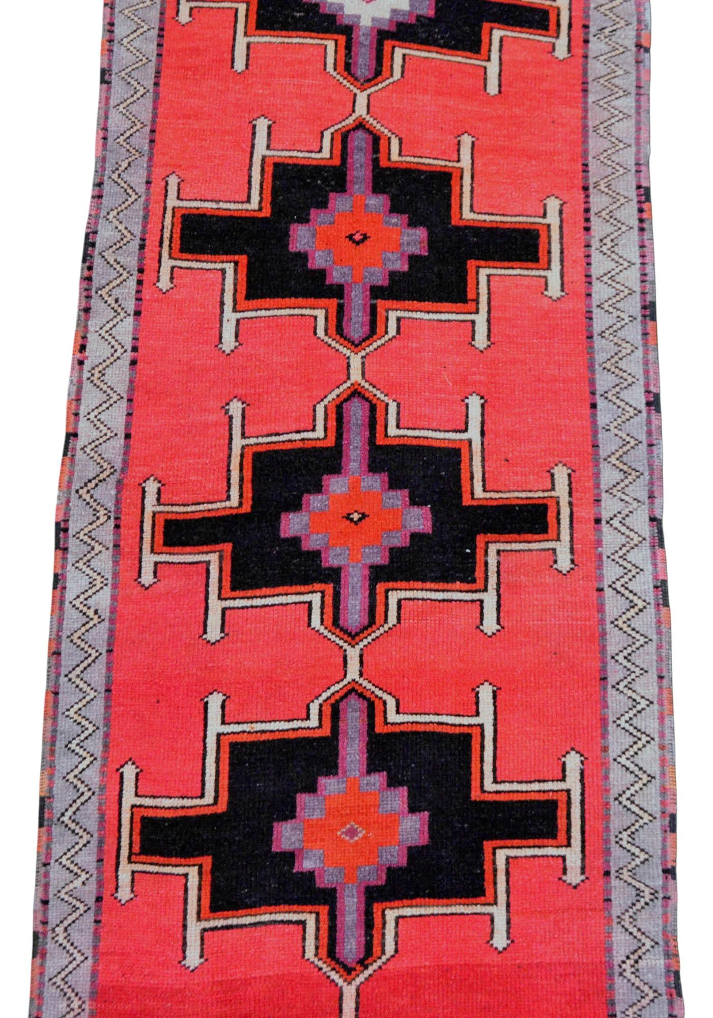 Hand-Knotted Turkish Rug Low Pile Tribal Runner Rug - 3' X 13' - 10