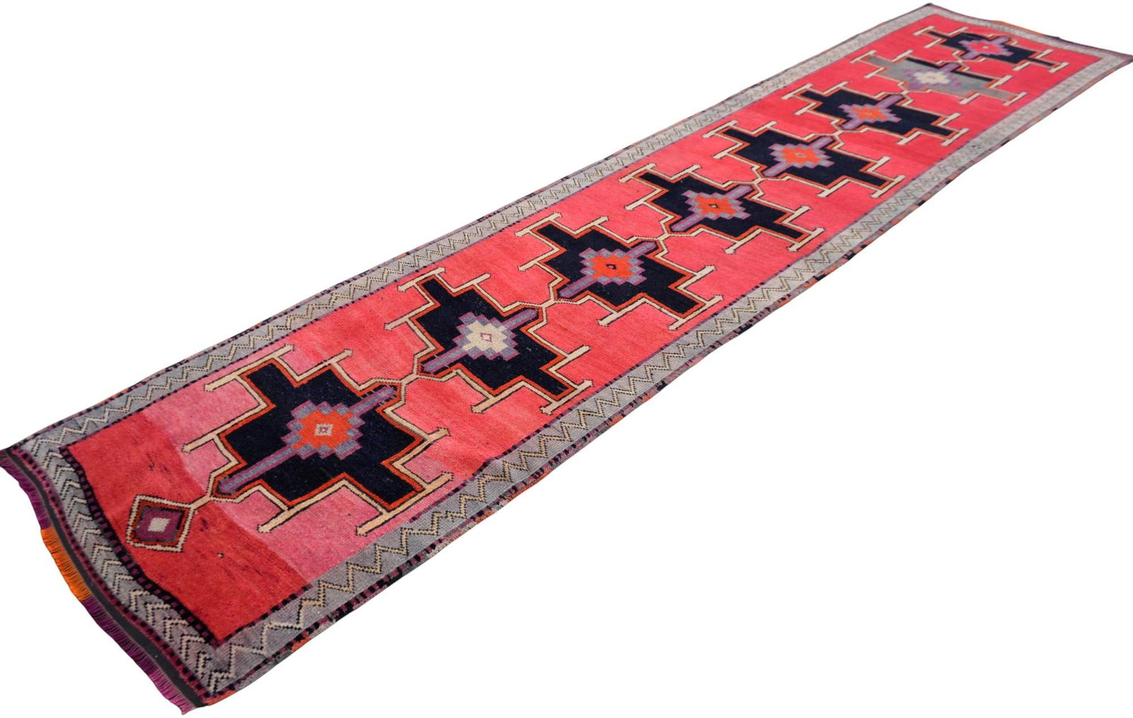 Hand-Knotted Turkish Rug Low Pile Tribal Runner Rug - 3' X 13' - 4