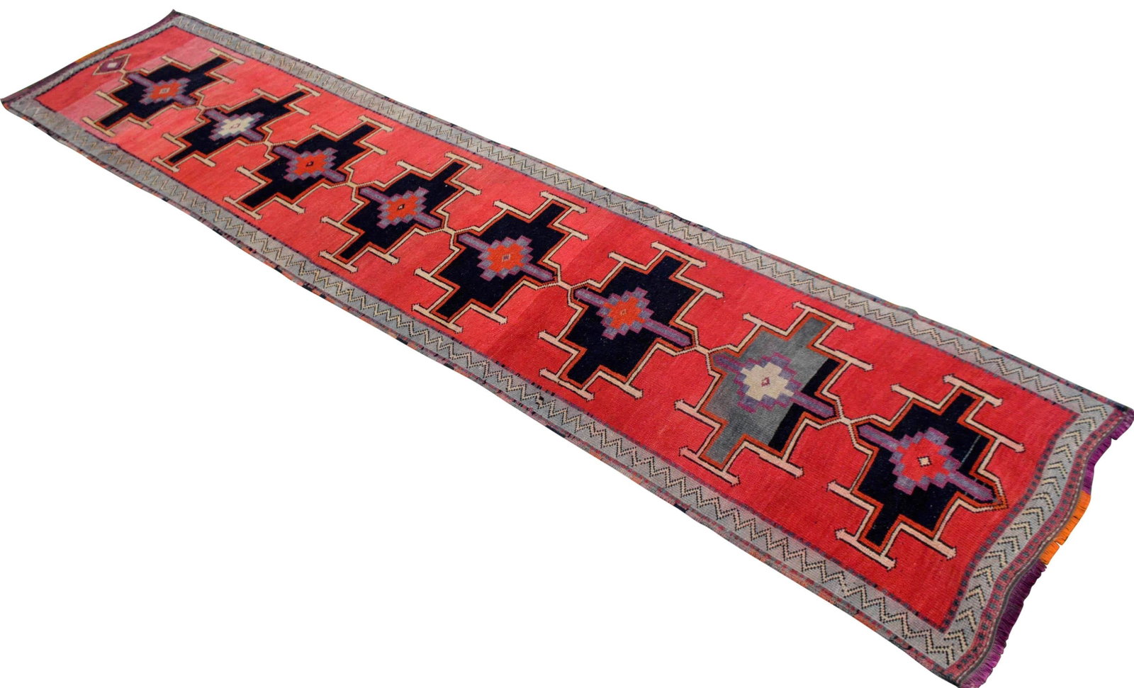 Hand-Knotted Turkish Rug Low Pile Tribal Runner Rug - 3' X 13' - 6