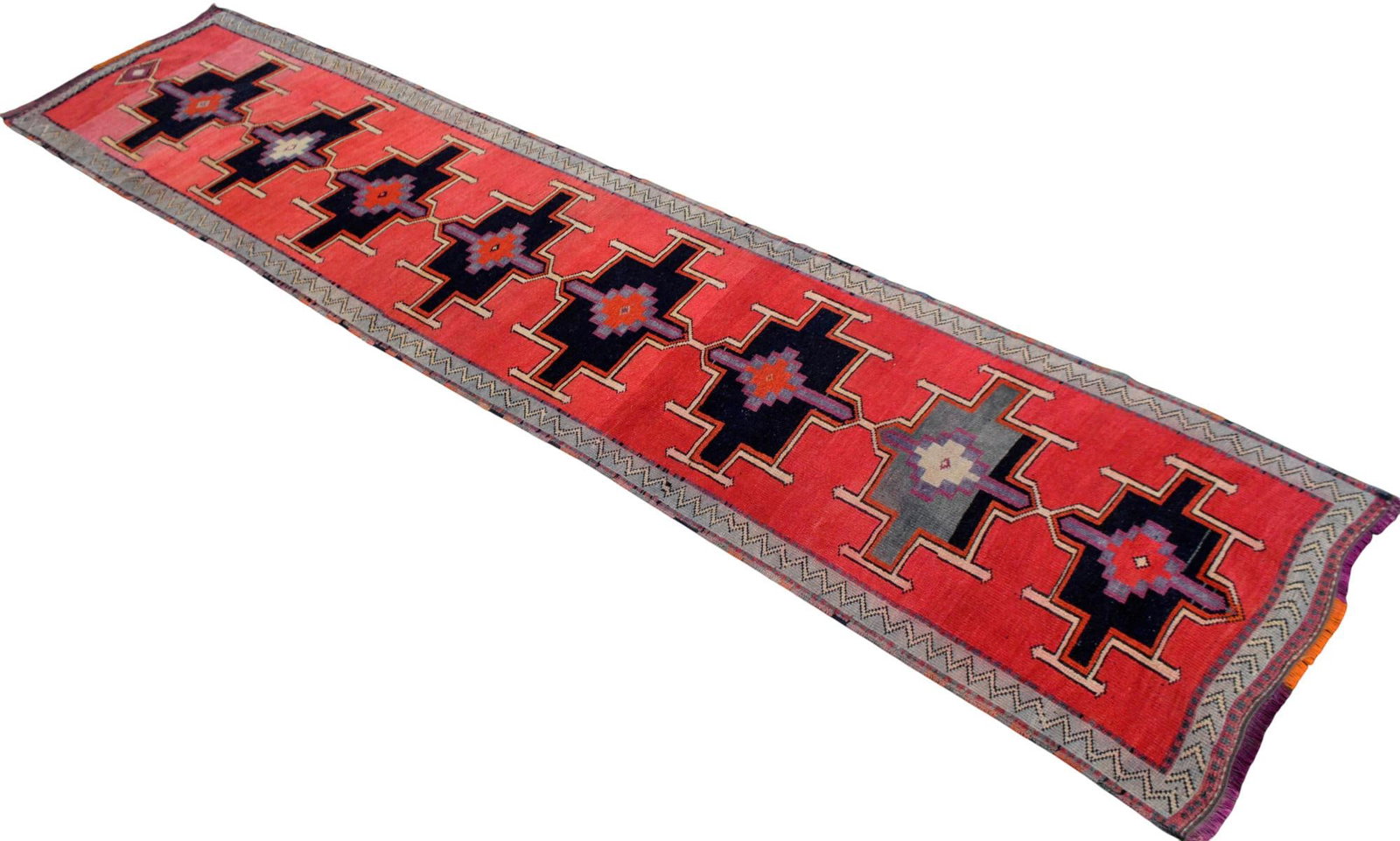 Hand-Knotted Turkish Rug Low Pile Tribal Runner Rug - 3' X 13' - 8