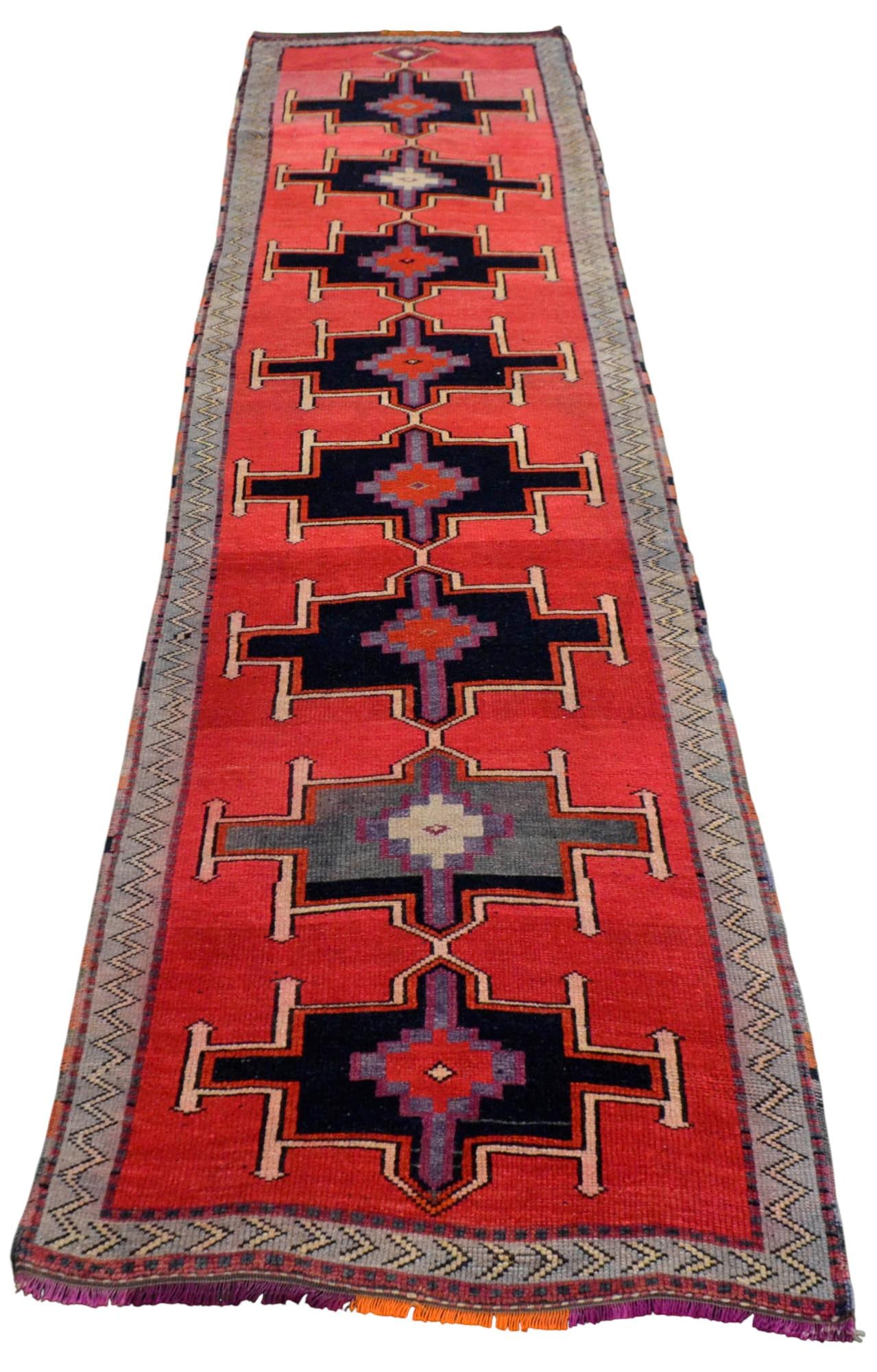 Hand-Knotted Turkish Rug Low Pile Tribal Runner Rug - 3' X 13' - 9