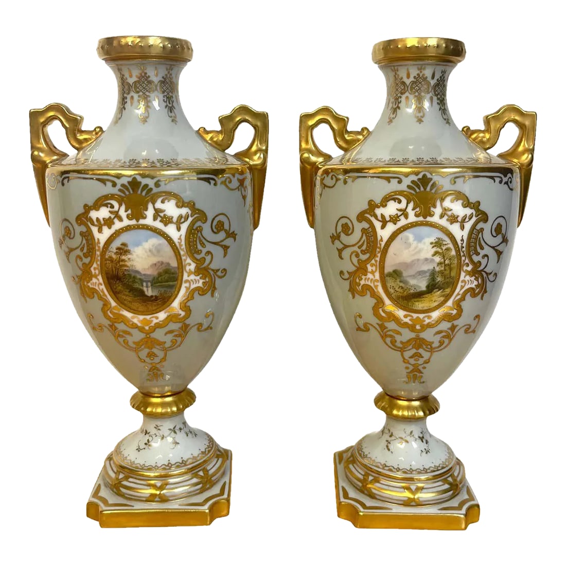 Late 19th Century 9th Century Coalport Scenic Cabinet Vases - a Pair (1 of 11)