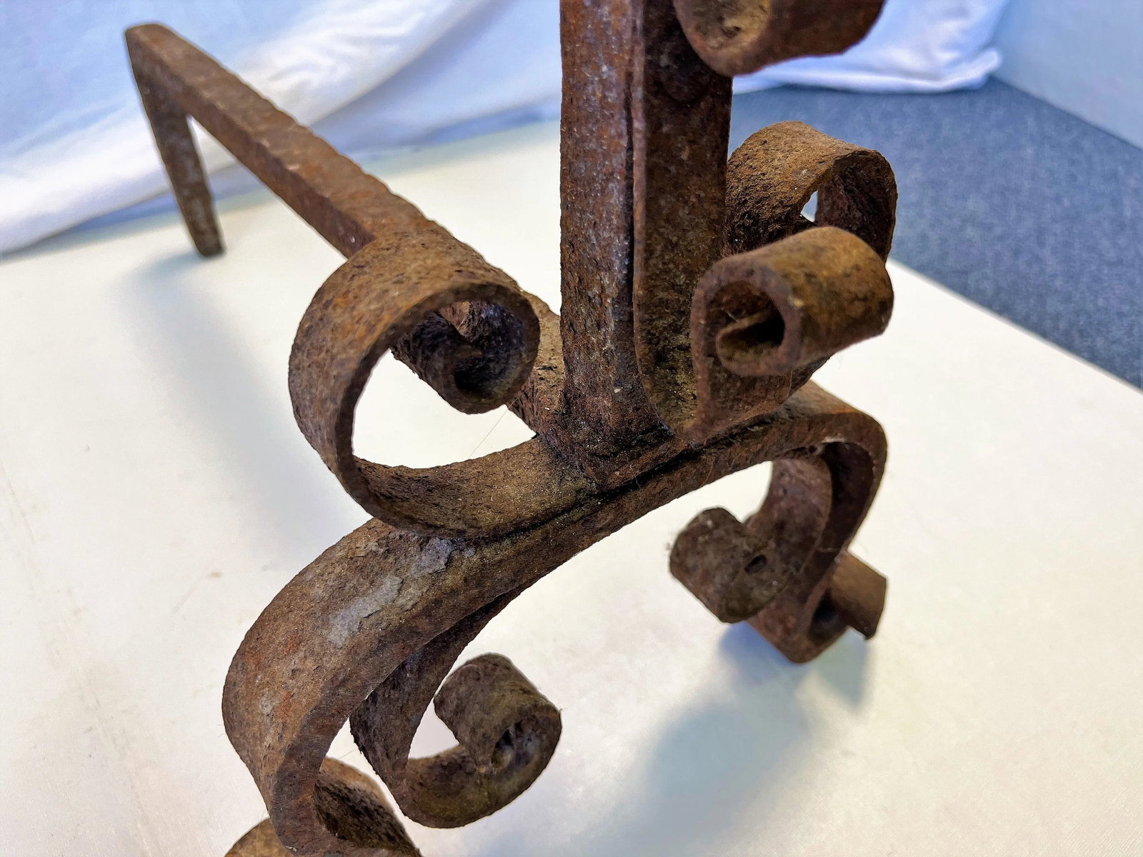 Early 1900's Mizner Hand Forged Wrought Iron Andirons- a Pair - 10