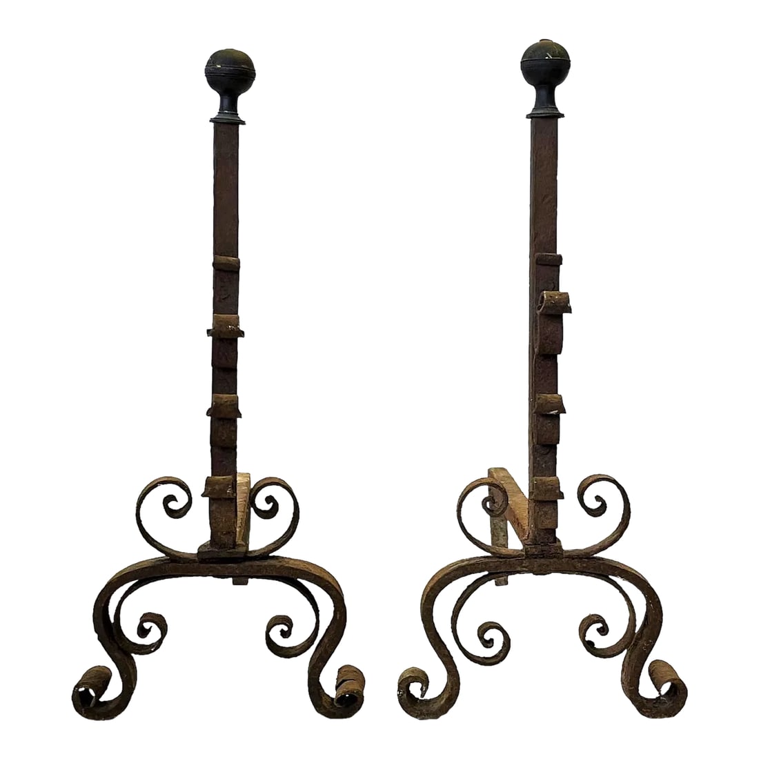 Early 1900's Mizner Hand Forged Wrought Iron Andirons- a Pair (1 of 11)