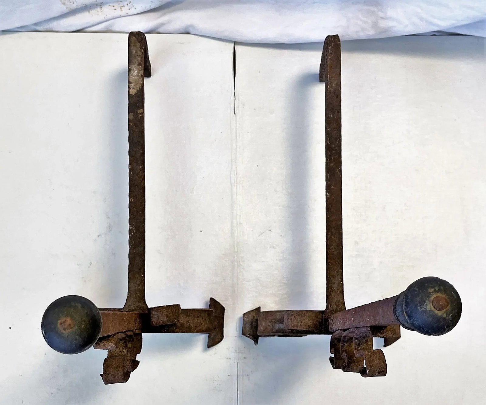 Early 1900's Mizner Hand Forged Wrought Iron Andirons- a Pair - 3