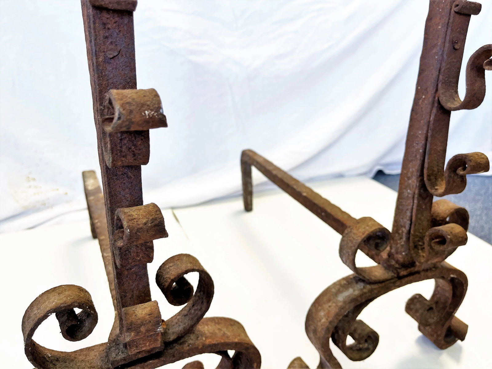 Early 1900's Mizner Hand Forged Wrought Iron Andirons- a Pair - 6