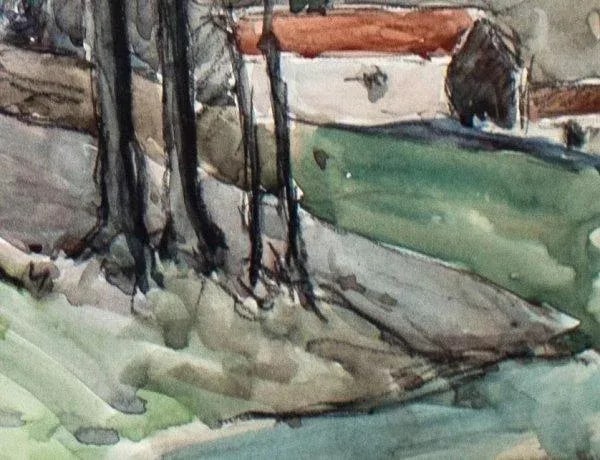 Mid 20th Century "Aquarelle" Expressionist Landscape Naturalistic Aquarelle Watercolor Painting on P - 10