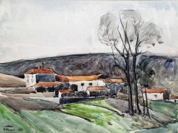 Mid 20th Century "Aquarelle" Expressionist Landscape Naturalistic Aquarelle Watercolor Painting on P - 2