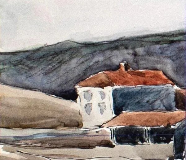 Mid 20th Century "Aquarelle" Expressionist Landscape Naturalistic Aquarelle Watercolor Painting on P - 5
