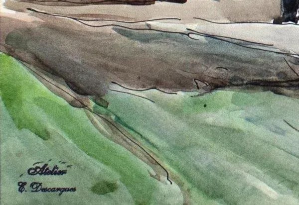 Mid 20th Century "Aquarelle" Expressionist Landscape Naturalistic Aquarelle Watercolor Painting on P - 6