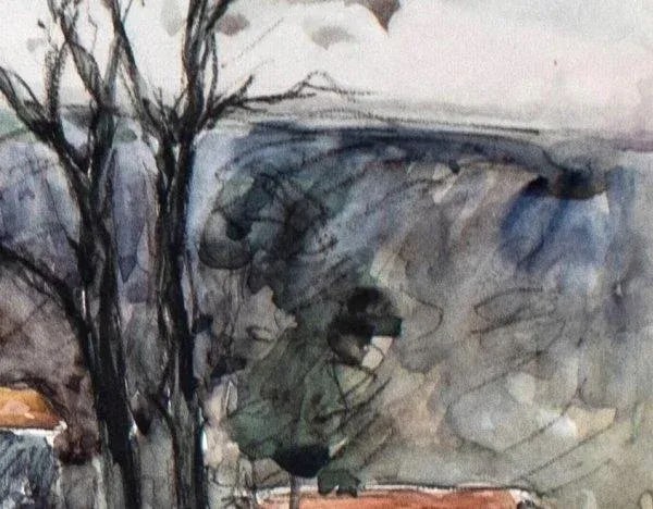 Mid 20th Century "Aquarelle" Expressionist Landscape Naturalistic Aquarelle Watercolor Painting on P - 8