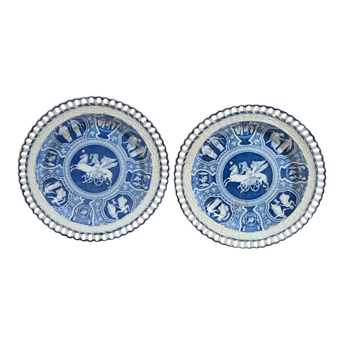 Spode Neo-Classical Greek Pattern Blue Openwork Dessert Plates- Pair of Plates-Attack of the Griffin (1 of 5)