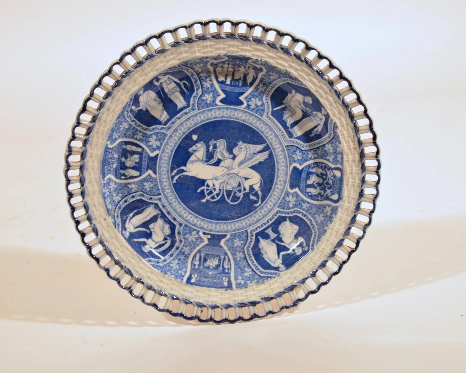 Spode Neo-Classical Greek Pattern Blue Openwork Dessert Plates- Pair of Plates-Attack of the Griffin - 3