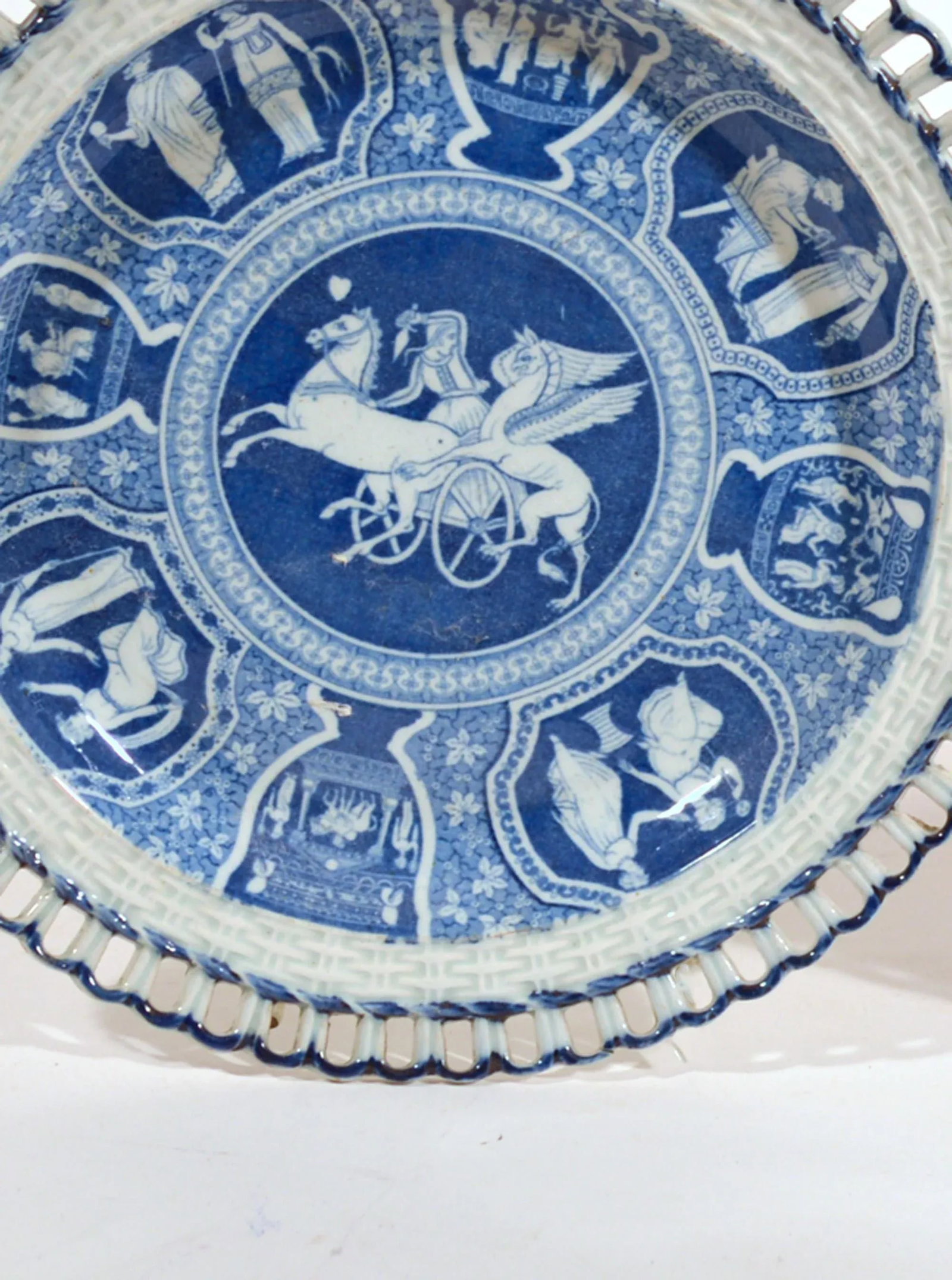 Spode Neo-Classical Greek Pattern Blue Openwork Dessert Plates- Pair of Plates-Attack of the Griffin - 4