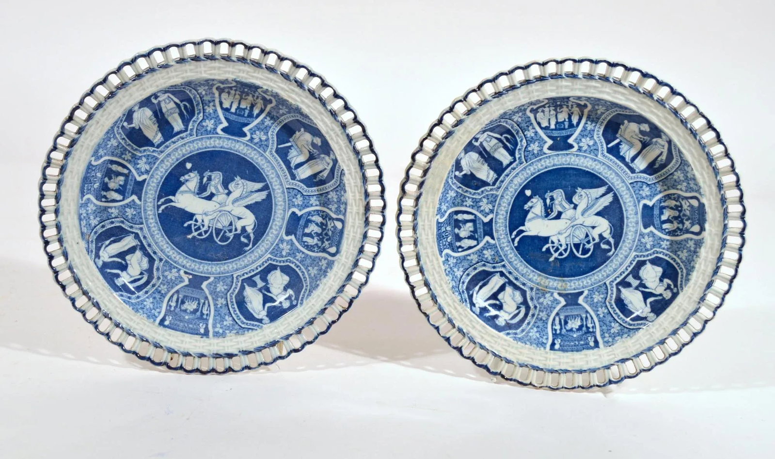 Spode Neo-Classical Greek Pattern Blue Openwork Dessert Plates- Pair of Plates-Attack of the Griffin - 5