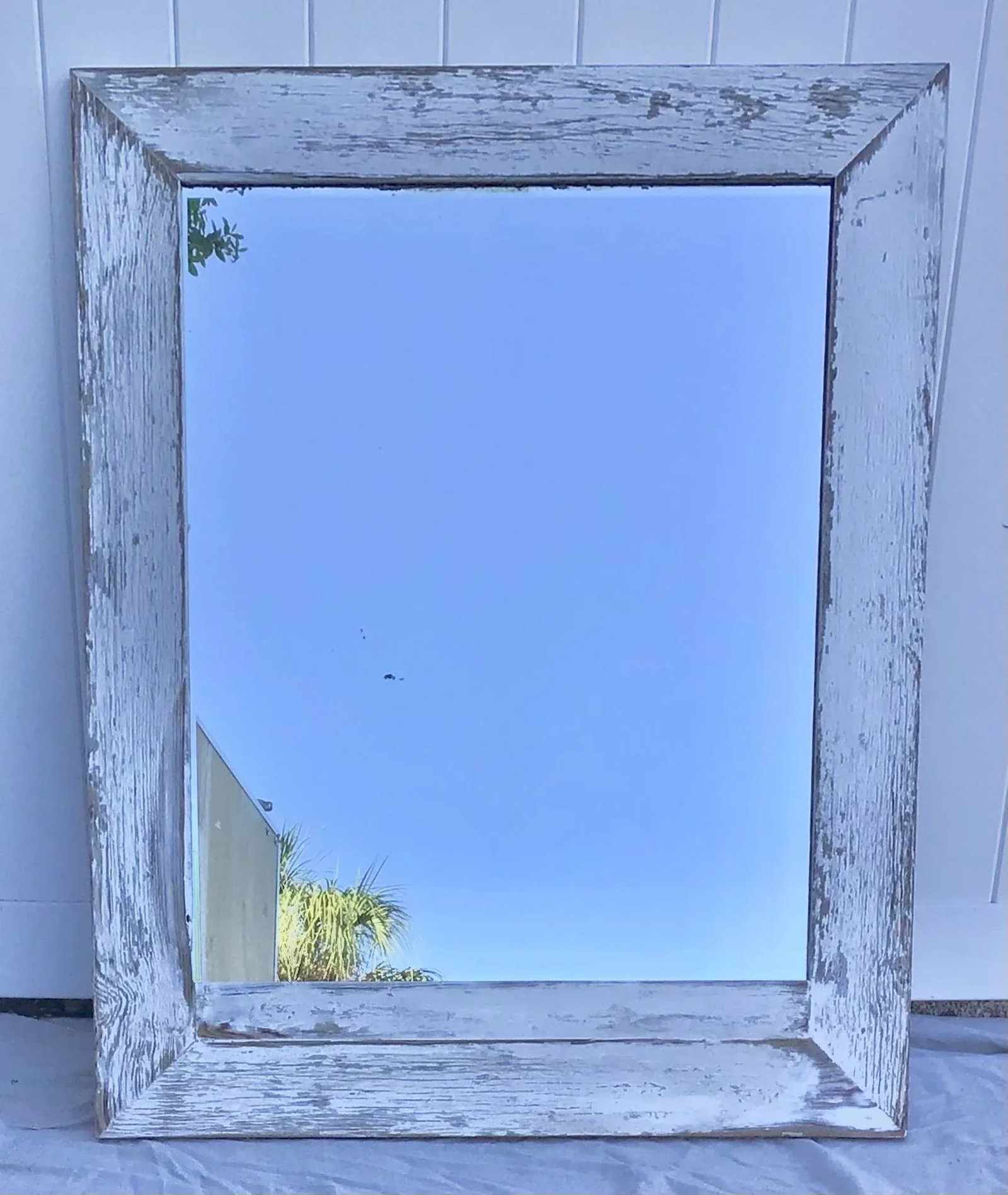 Vintage White Painted Cedar Mirror - 7