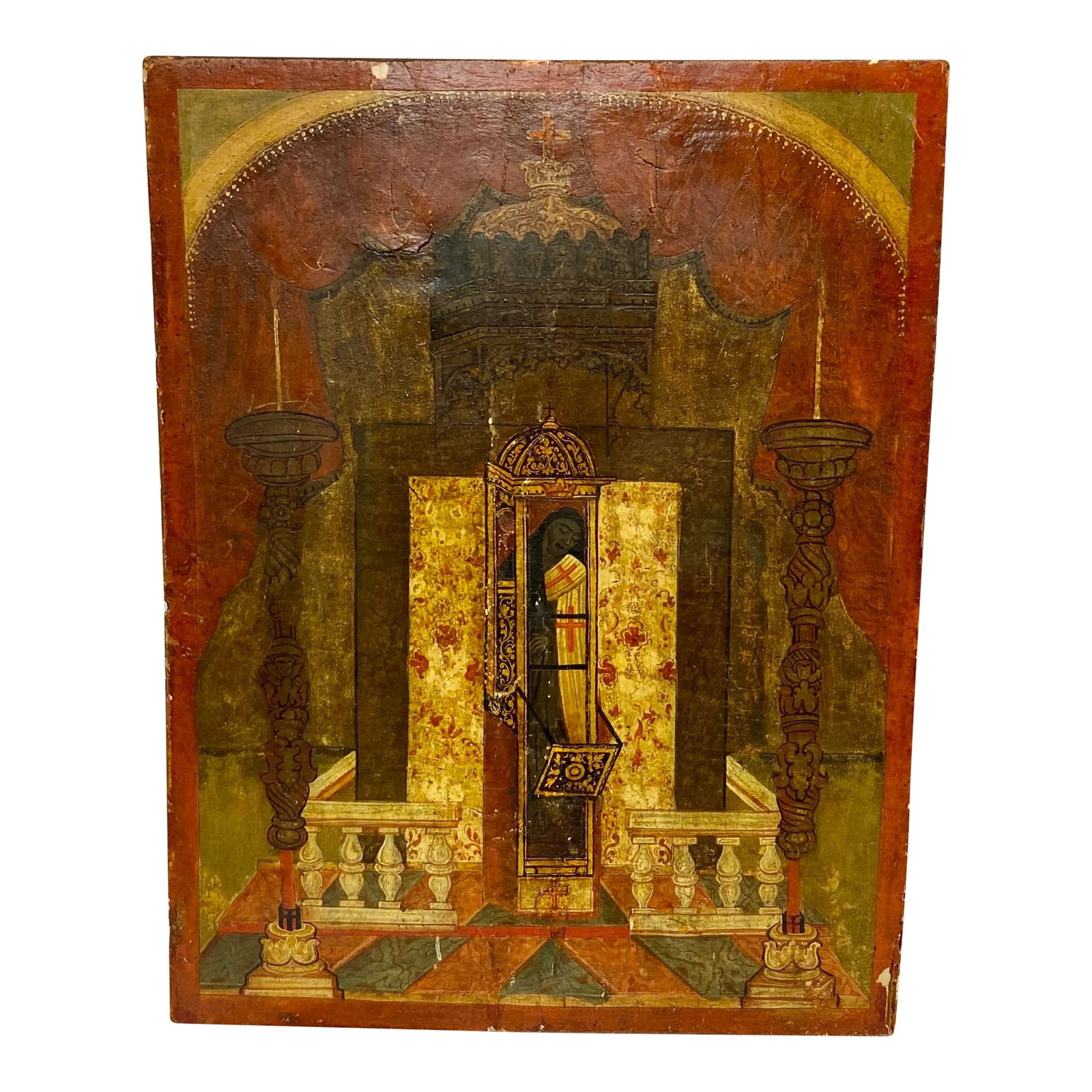 19th Century Hand Painted Religious Icon Painted on Wood Panel (1 of 7)