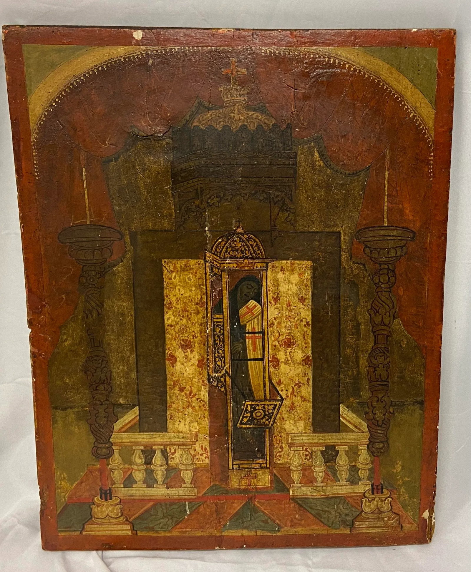 19th Century Hand Painted Religious Icon Painted on Wood Panel - 2