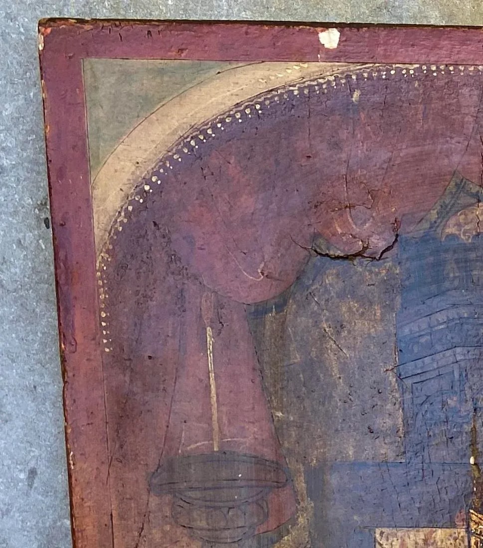 19th Century Hand Painted Religious Icon Painted on Wood Panel - 4