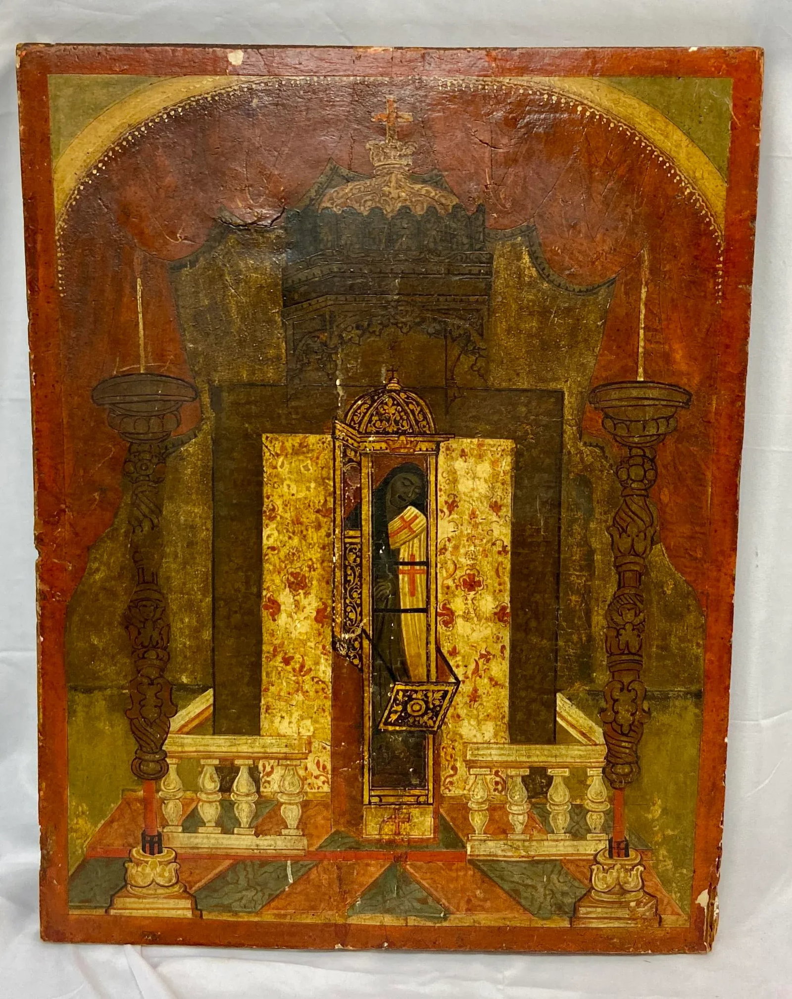 19th Century Hand Painted Religious Icon Painted on Wood Panel - 7