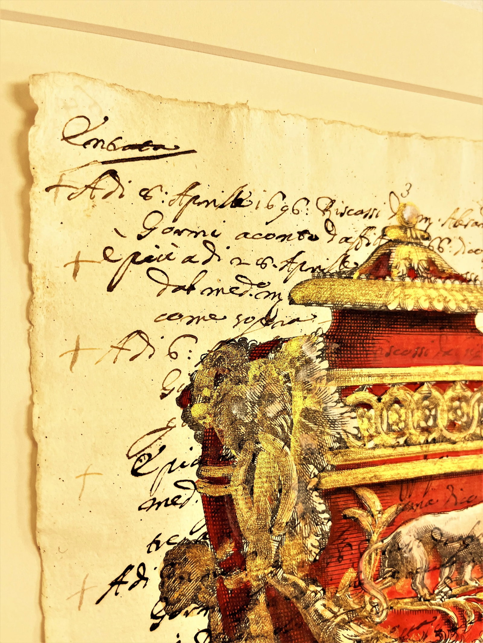 Reproductions of 18th Century Italian Documents With Hand Colored Urn and Lion Etchings- a Pair - 6