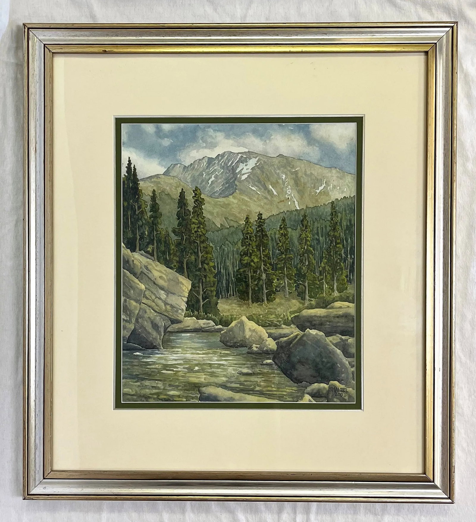 Original Stephen Smalzel Framed Watercolor Painting 'Rocky Mountain Landscape' - 13
