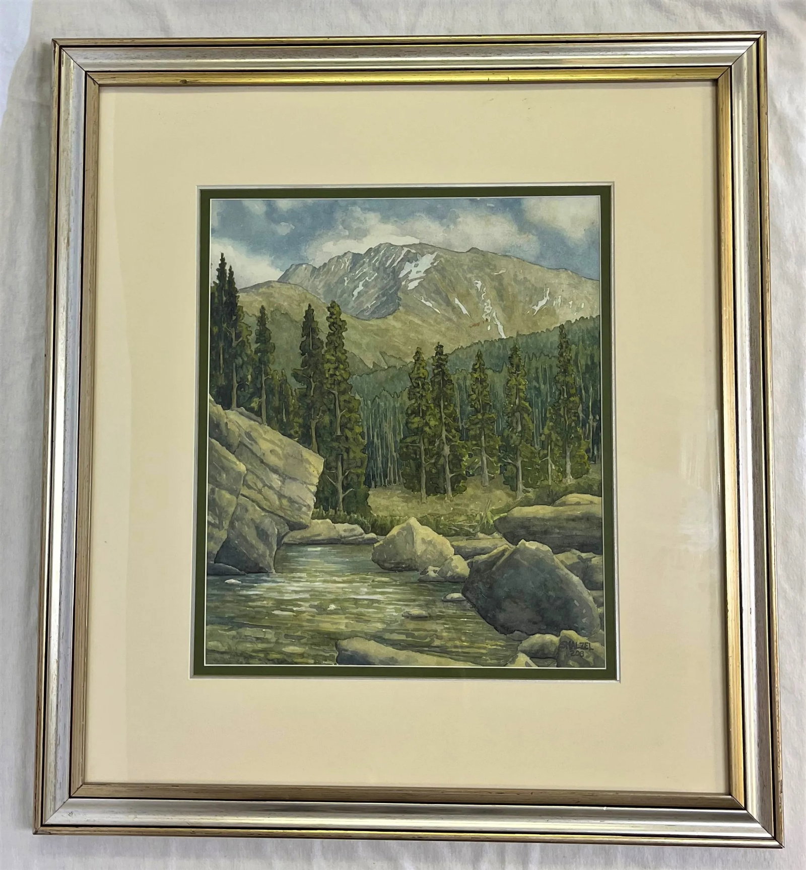 Original Stephen Smalzel Framed Watercolor Painting 'Rocky Mountain Landscape' - 2