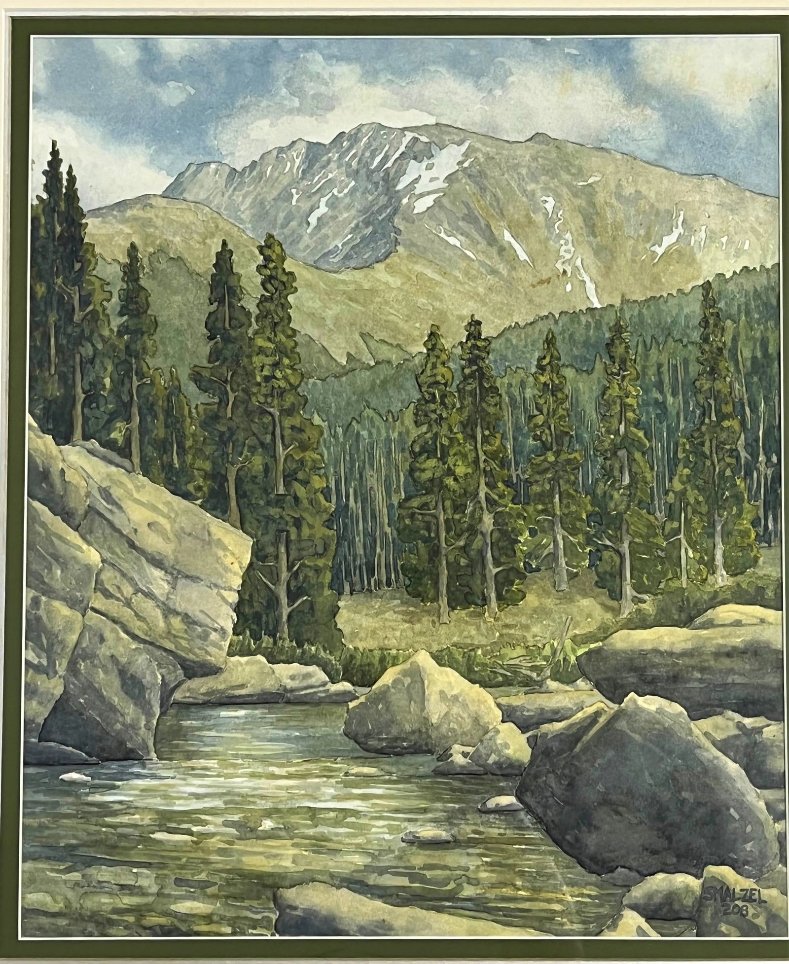 Original Stephen Smalzel Framed Watercolor Painting 'Rocky Mountain Landscape' - 4