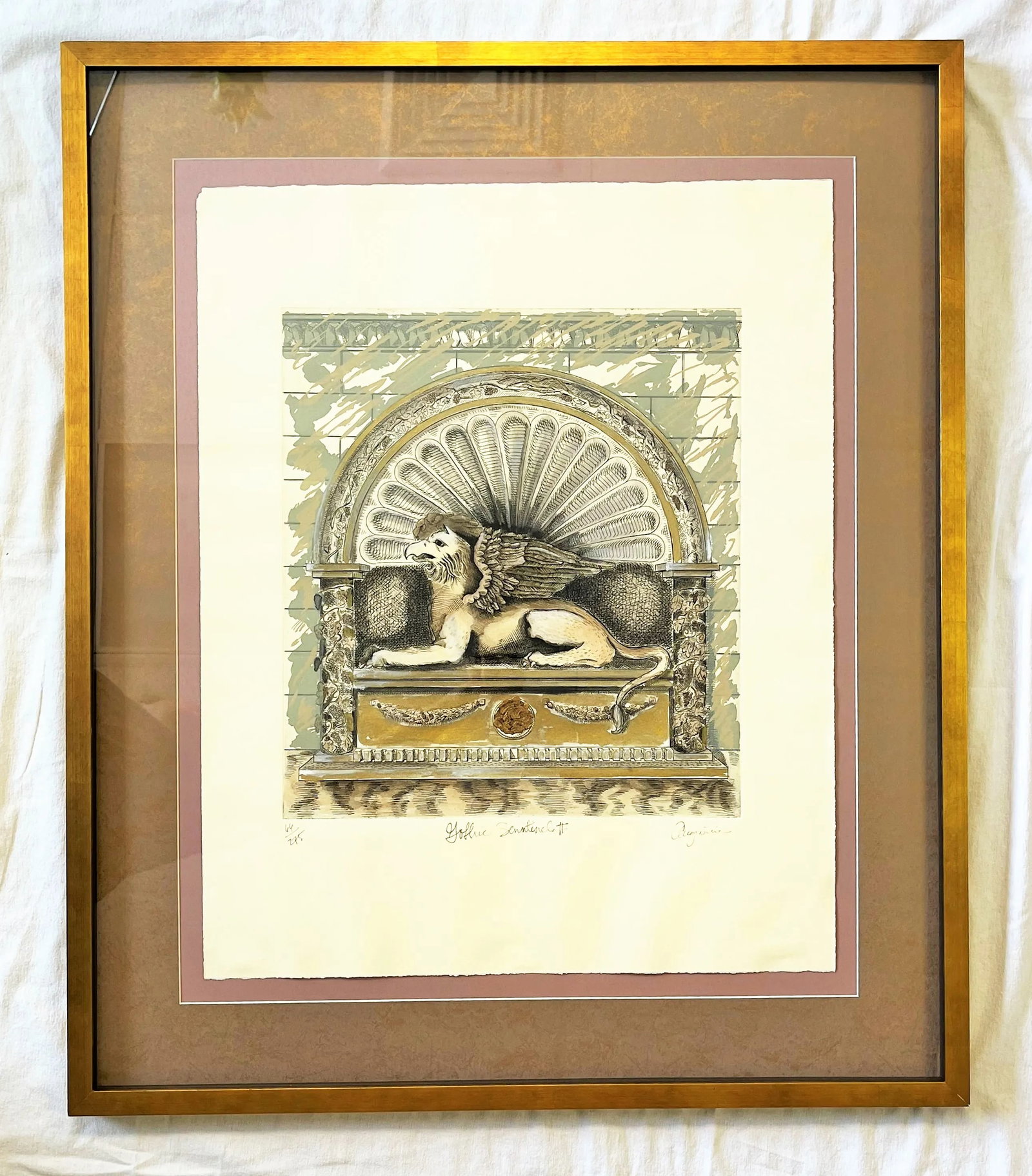 Mid Century Hand Colored, Signed and Numbered Architectural Lithograph on Watercolor Paper 'Gothic S - 13