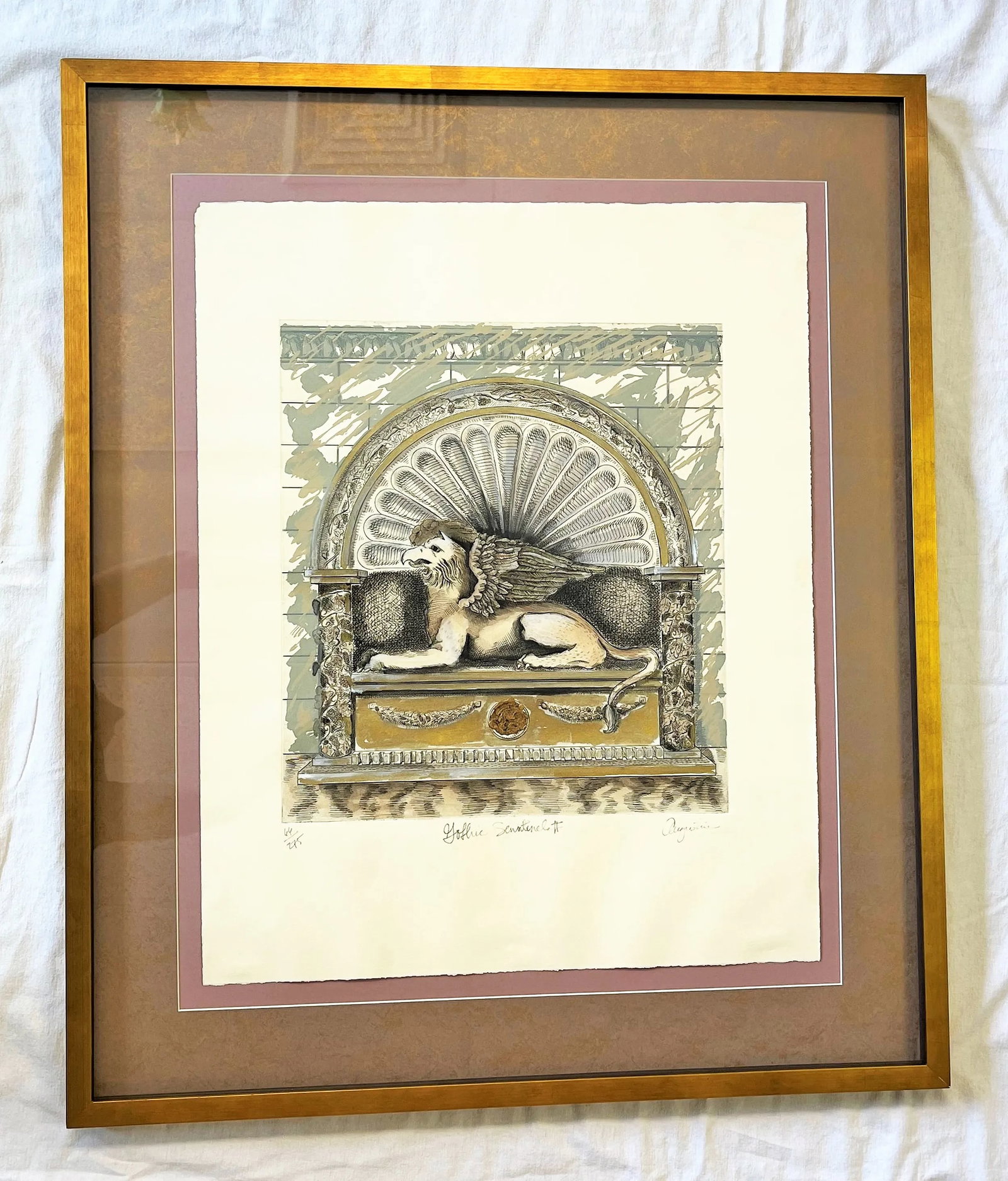 Mid Century Hand Colored, Signed and Numbered Architectural Lithograph on Watercolor Paper 'Gothic S - 2