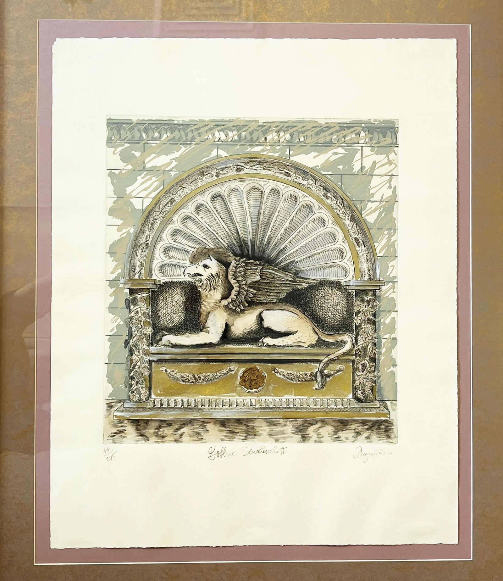 Mid Century Hand Colored, Signed and Numbered Architectural Lithograph on Watercolor Paper 'Gothic S - 3