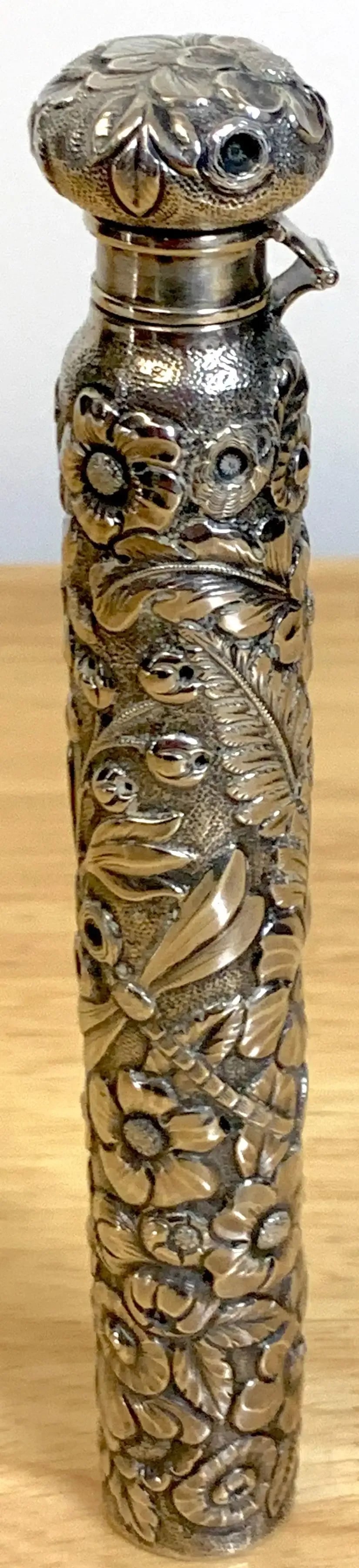 Late 19th Century Large Dominick & Haff Aesthetic Sterling Perfume or Flask With Dragon Fly - 4