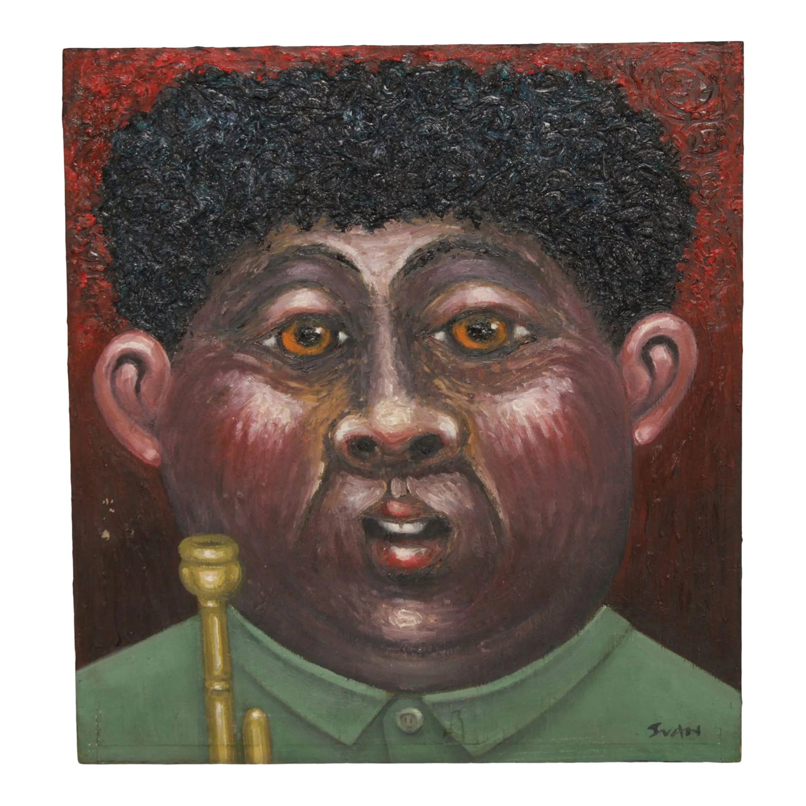 Modernist Impasto Portrait of Musician Original Painting, Signed 'Juan': Quality Vintage Textured Portrait of Musician, Oil Paint on Wood, Signed 'Juan' Lower Right Condition: Alterations: Original Condition Unaltered Imperfections: Some Imperfections Condition Notes: