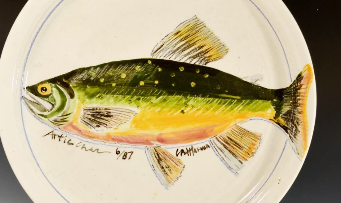Carole Moses Harman Ceramic Dish Painted With a Fish-An Arctic Char - 2