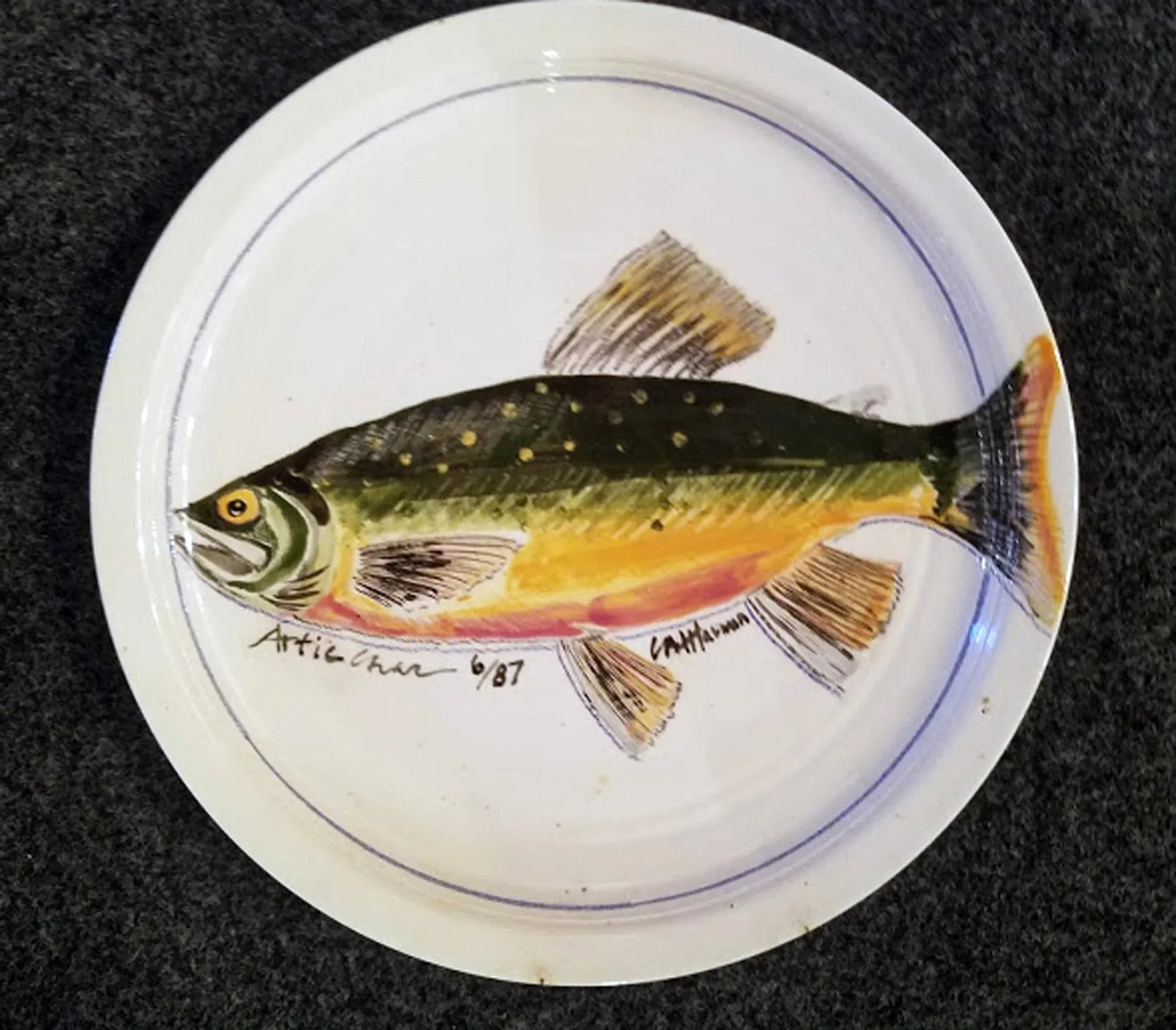 Carole Moses Harman Ceramic Dish Painted With a Fish-An Arctic Char - 5