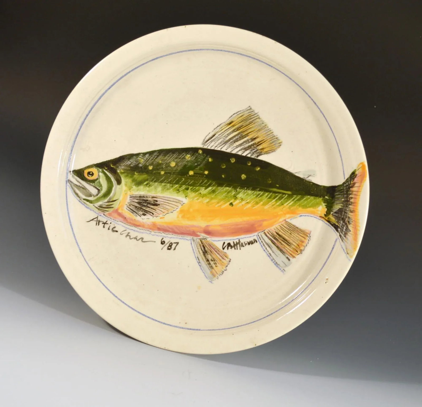 Carole Moses Harman Ceramic Dish Painted With a Fish-An Arctic Char - 6