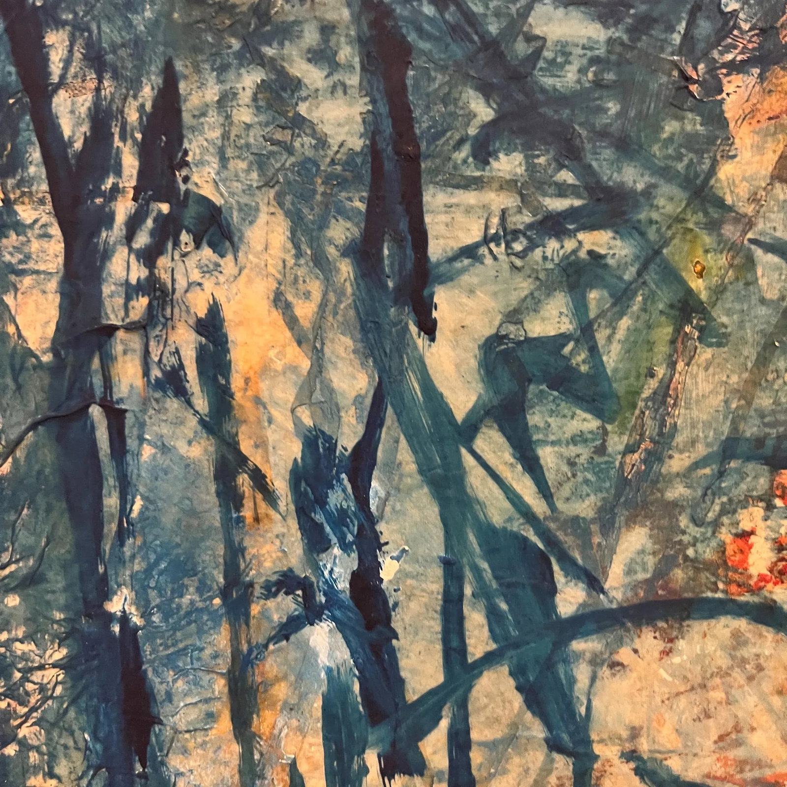 Midcentury Modern Blue Oil on Canvas Abstract Art Signed Helen Oguerran - 11