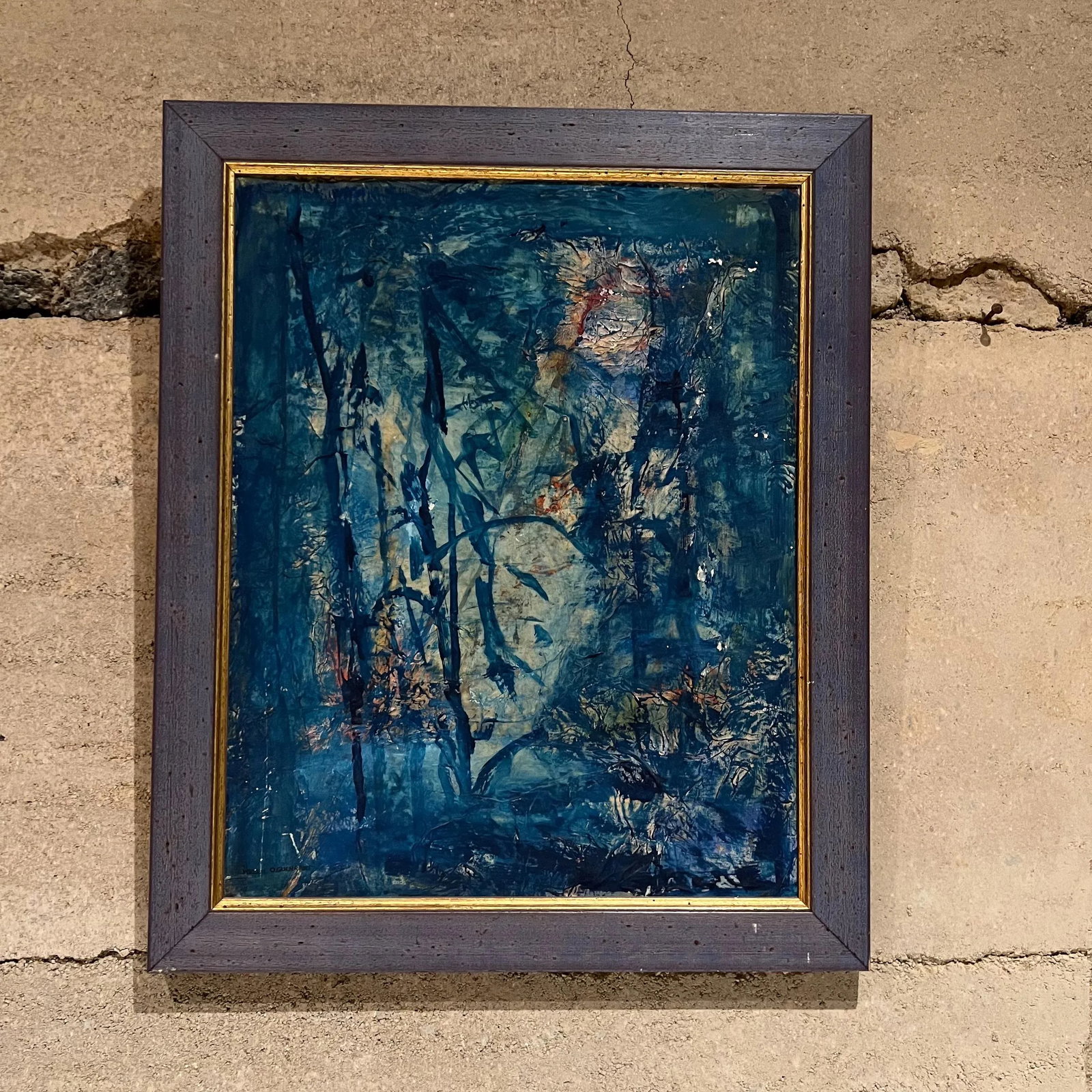Midcentury Modern Blue Oil on Canvas Abstract Art Signed Helen Oguerran - 12