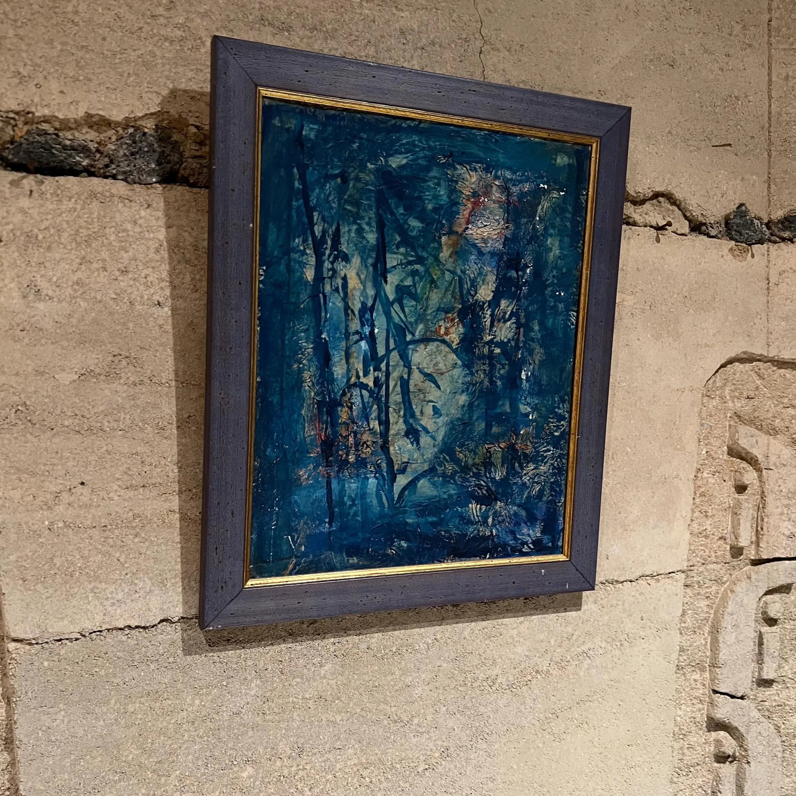 Midcentury Modern Blue Oil on Canvas Abstract Art Signed Helen Oguerran - 2